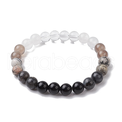 Natural Picasso Jasper & Mixed Gemstone Round Beaded Stretch Bracelets for Women BJEW-JB11056-03-1