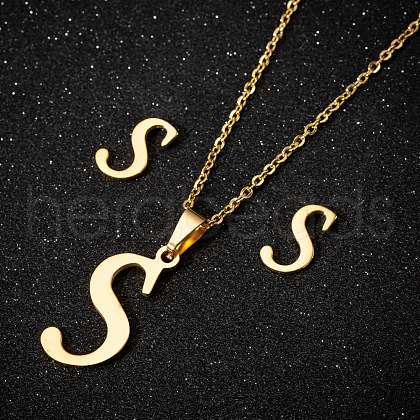 201 Stainless Steel Pendant Necklaces & Stud Earrings Sets WG00841-30-1