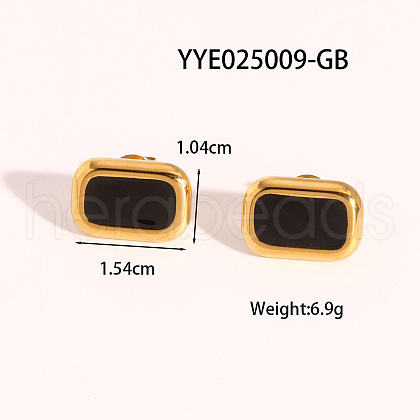 Vintage Stainless Steel Black Enamel Rectangle Stud Earrings for Women PC2177-6-1