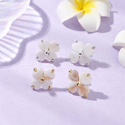 Clover Natural Freshwater Shell Stud Earrings EJEW-JE06387-1