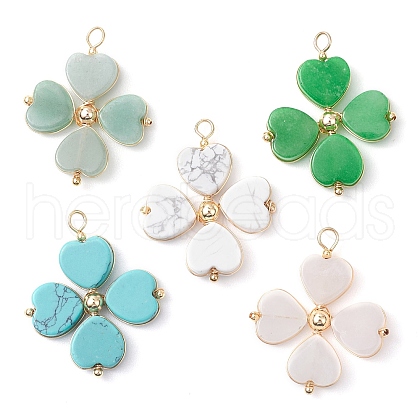 Natural Howlite/Green Aventurine/Malaysia Jade/Rose Quartz/Synthetic Turquoise Clover Pendants PALLOY-JF03181-1