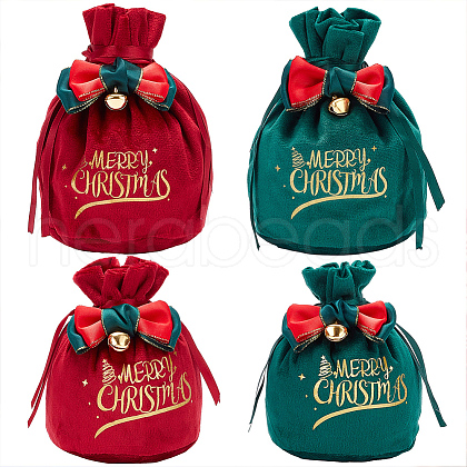 CRASPIRE 4Pcs 4 Styles Christmas Velvet Candy Apple Bags TP-CP0001-05B-1