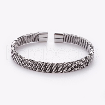 304 Stainless Steel Mesh Bangles AJEW-O172-08P-1