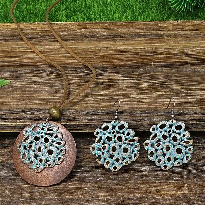 Alloy Enamel & Wood Pendant Necklaces & Dangle Earring Sets WG2B6E1-02-1