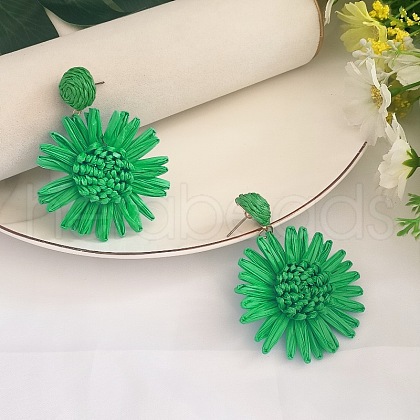 Flower Brass Grass Dangle Stud Earrings FS-WG07395-09-1