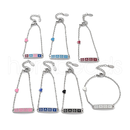 201 Stainless Steel Heart & Rectangle with Word Baby Link Bracelets BJEW-B090-02B-1