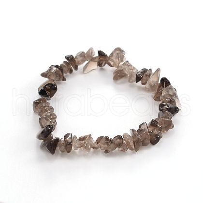 Chips Natural Smoky Quartz Beaded Stretch Bracelets BJEW-JB01826-07-1