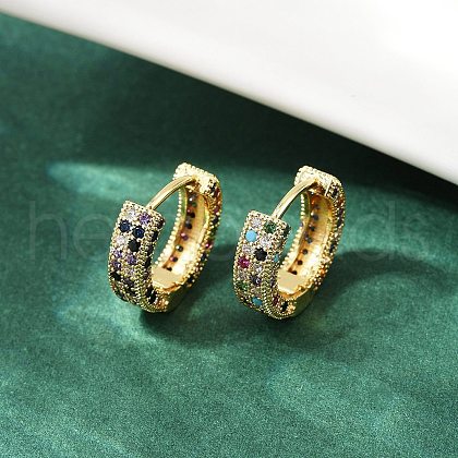 Brass Micro Pave Colorful Cubic Zirconia Hoop Earrings EJEW-S277-09G-B-1