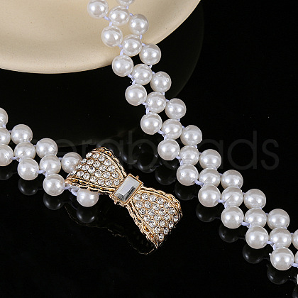 Alloy & Acrylic Imitation Pearl Beaded Elastic Chain Belts WG979C0-06-1