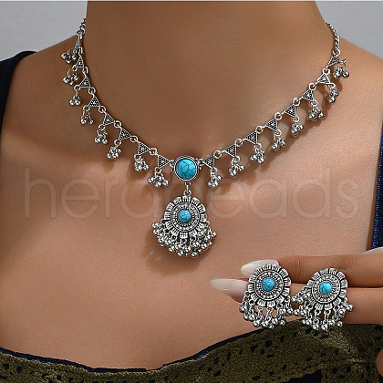 Flower Alloy Pendant Necklace & Stud Earring FS-WG1C18E-02-1