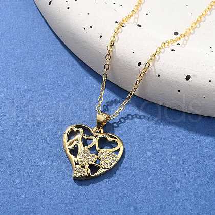Brass Micro Pave Clear Cubic Zirconia Heart Pendant Necklaces for Women NJEW-R027-01G-01-1