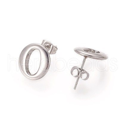304 Stainless Steel Oval Stud Earrings EJEW-H001-13P-1
