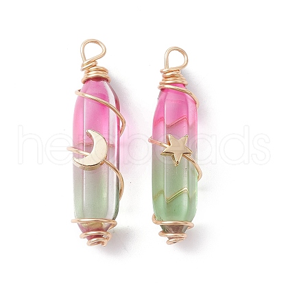 2Pcs 2 Style Two Tone Glass Double Terminated Point Beads Pendants Set PALLOY-JF02538-03-1
