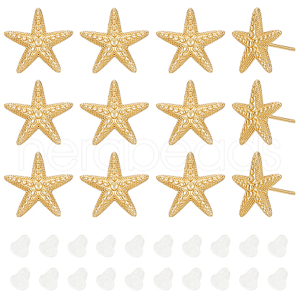 BENECREAT 6 Pairs Rack Plating Brass Starfish Stud Earrings KK-BC0013-51-1
