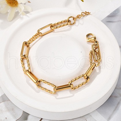 304 Stainless Steel Chain Bracelets BJEW-P351-01A-G-1