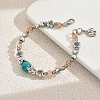 Synthetic Turquoise & Zinc Alloy Flower Round Beaded Elegant Women's Bracelets ZF9311-1-1