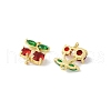 Brass Pave Green and Red Cubic Zirconia Cherry Connector Charms KK-FZC0001-03G-2