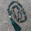 Alloy Buddha Natural Indian Agate 108 Mala Prayer Round Beaded Wrap Necklaces with Long Tassel FS-WG80FF1-01-1