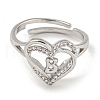 Heart with Letter Rack Plating Brass Micro Pave Clear Cubic Zirconia Adjustable Rings for Women RJEW-I105-01P-B-2