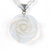 Opalite 4.5mm Round Beaded Flower Pendant Necklaces NJEW-T016-04A-4