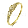Brass Pave Clear & Green Cubic Zirconia Leopard Hinged Bangle for Women BJEW-K246-21F-G-1