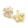 Cubic Zirconia Flower Stud Earrings with Natural Pearl EJEW-020-08G-2