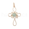 Natural Lapis Lazuli/Green Aventurine/Amethyst/Tiger Eye/Carnelian Round Copper Wire Wrapped Pendants PALLOY-JF03049-3