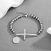 Cross & Flat Round with Saint Benedict 304 Stainless Steel Link Bracelets FS-WG3BB4A-02-1