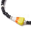 3Pcs 3 Styles Halloween Skull & Candy Corn Acrylic and Synthetic Magnesite Bracelet Sets BJEW-JB10525-5