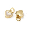 Brass Pave Natural White Shell Heart Charms KK-C093-18G-2