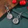Hexagon Natural Rose Quartz Dangle Earrings EJEW-K298-01P-09-2