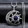 Gothic Moon Sun 304 Stainless Steel Pave Synthetic Blue Goldstone Pendant Necklaces for Women FS-WG56BEB-02-1