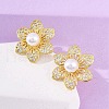 Flower Brass Micro Pave Clear Cubic Zirconia Stud Earrings EJEW-H158-04G-3