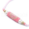 Glass Pearl & Seed Column with Heart Link Bracelet BJEW-MZ00028-01-4