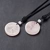 Natural Rose Quartz Flat Round with Tree of Life Pendant Necklace with Nylon Cord for Women NJEW-P274-03-06-1