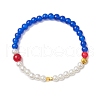 Round Glass with ABS Plastic Imitation Pearl Beaded Strech Bracelets for Women BJEW-JB11733-02-2