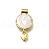 Brass Pave Natural White Shell Flat Round with Heart Pendants KK-C090-37G-05-1