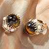 Half Round Natural Tiger Eye Cubic Zirconia Cuff Rings RJEW-M076-01G-03-4