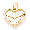 Brass Pave Natural Shell Heart Charms KK-N268-19G-1