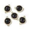 Brass Pave Natural Obsidian Faceted Flat Round Connector Charms G-U028-04G-14-1