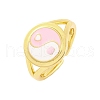 Round with Yin-yang Brass Enamel Open Cuff Rings for Women RJEW-U009-11C-G-1