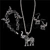 Elephant Alloy & Synthetic Turquoise Pendant Necklace & Dangle Earring & Bracelets Sets FS-WG41C85-02-1