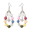 Natural Mixed Gemstone Braided Teardrop Dangle Earrings with Brass Bee Charms EJEW-JE04951-03-2