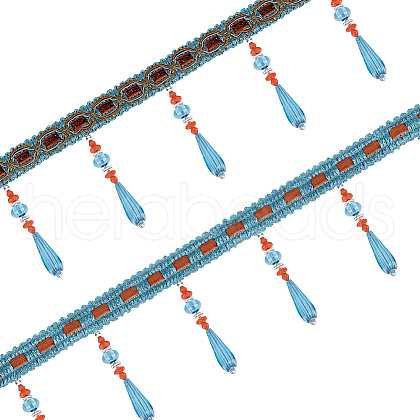 12M Polyester Fringe Lace Trims SRIB-WH0026-26B-1