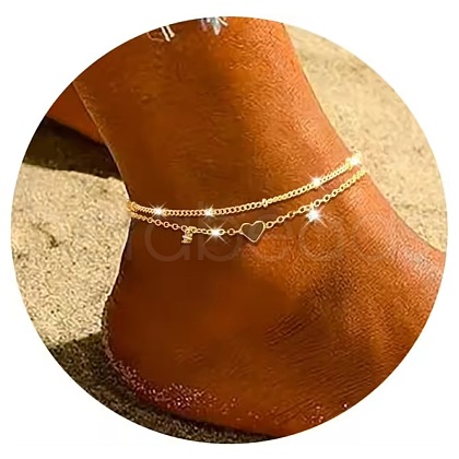 Heart Alloy Cubic Zirconia Double Layer Anklets WG95339-01-1
