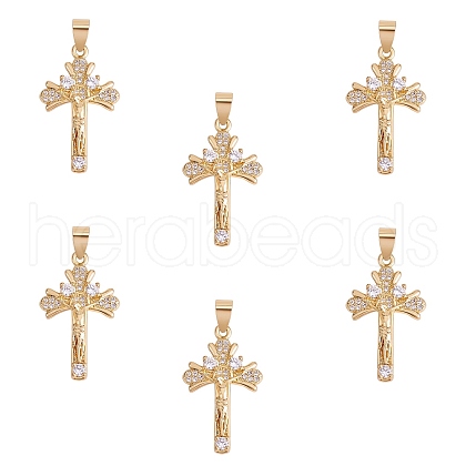 6Pcs Brass Micro Pave Clear Cubic Zirconia Pendants ZIRC-SZ0003-62-1