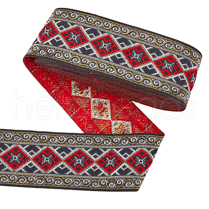 7M Ethnic Style Polyester Rhombus Jacquard Ribbon OCOR-WH0086-98A-1