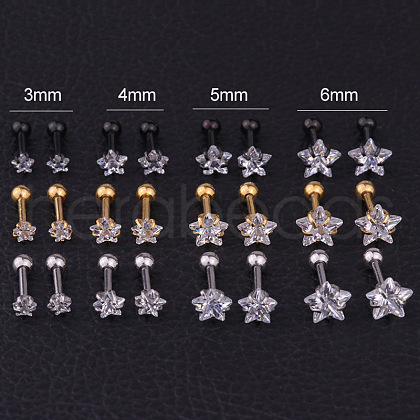 316L Surgical Stainless Steel Clear Cubic Zirconia Star Cartilage Earrings WGC4894-07-1