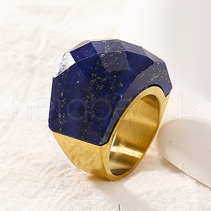 Fashionable 304 Stainless Steel & Natural Lapis Lazuli Finger Rings FS-WG90577-22-1
