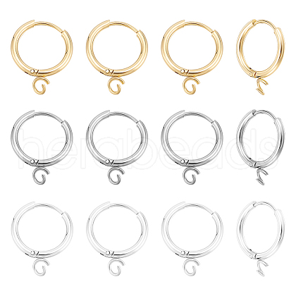 Unicraftale 12Pcs 3 Colors 201 Stainless Steel Huggie Hoop Earring Findings STAS-UN0057-49-1